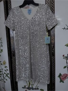 CeCe Silver Sequin V-Neck Kids Formal Dress